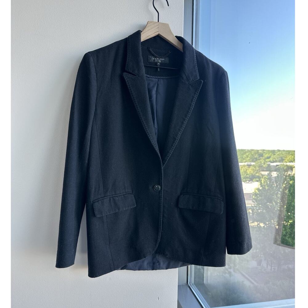 rag & bone Women’s Black Blazer Notch Lapel One-Button Regular Fit Size 4